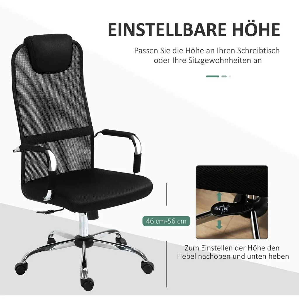 Office chair with rocking function and headrest Black