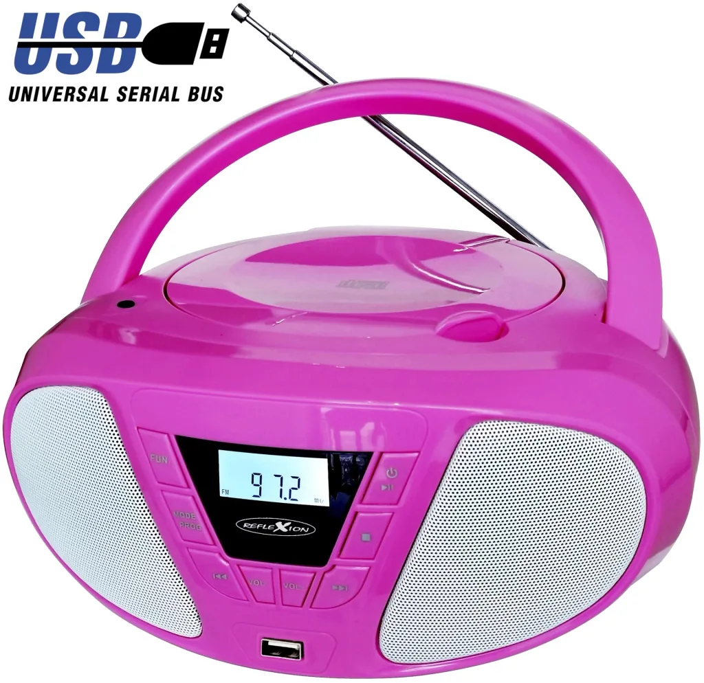CD Radio Boombox with FM radio, CD and AUX-IN, pink