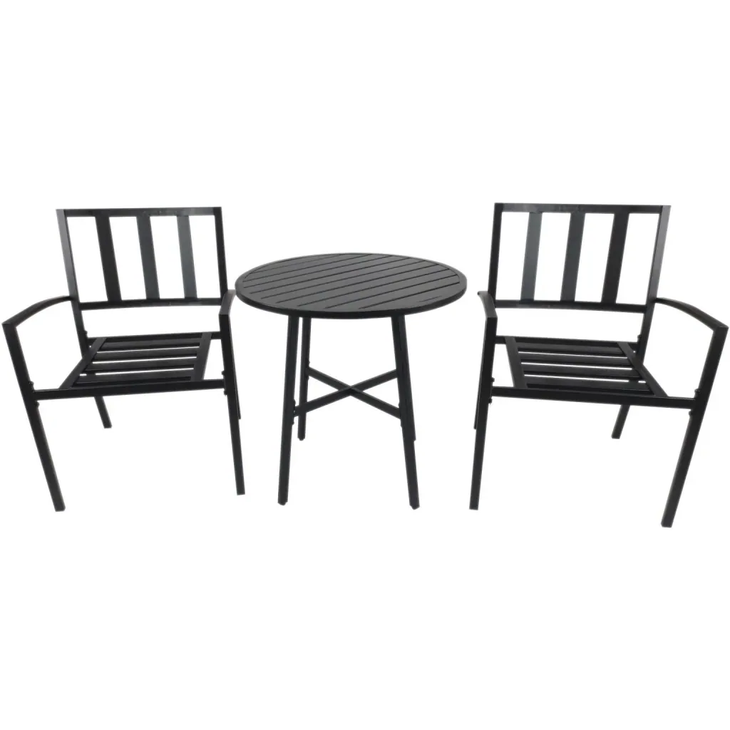 3-piece dining set, dining table set, round metal table, black with 1 table + 2 chairs
