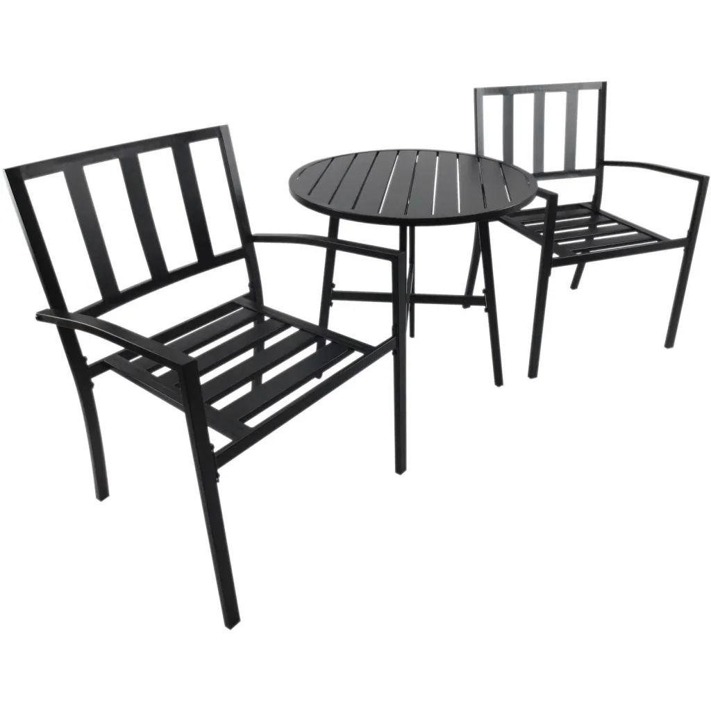 3-piece dining set, dining table set, round metal table, black with 1 table + 2 chairs