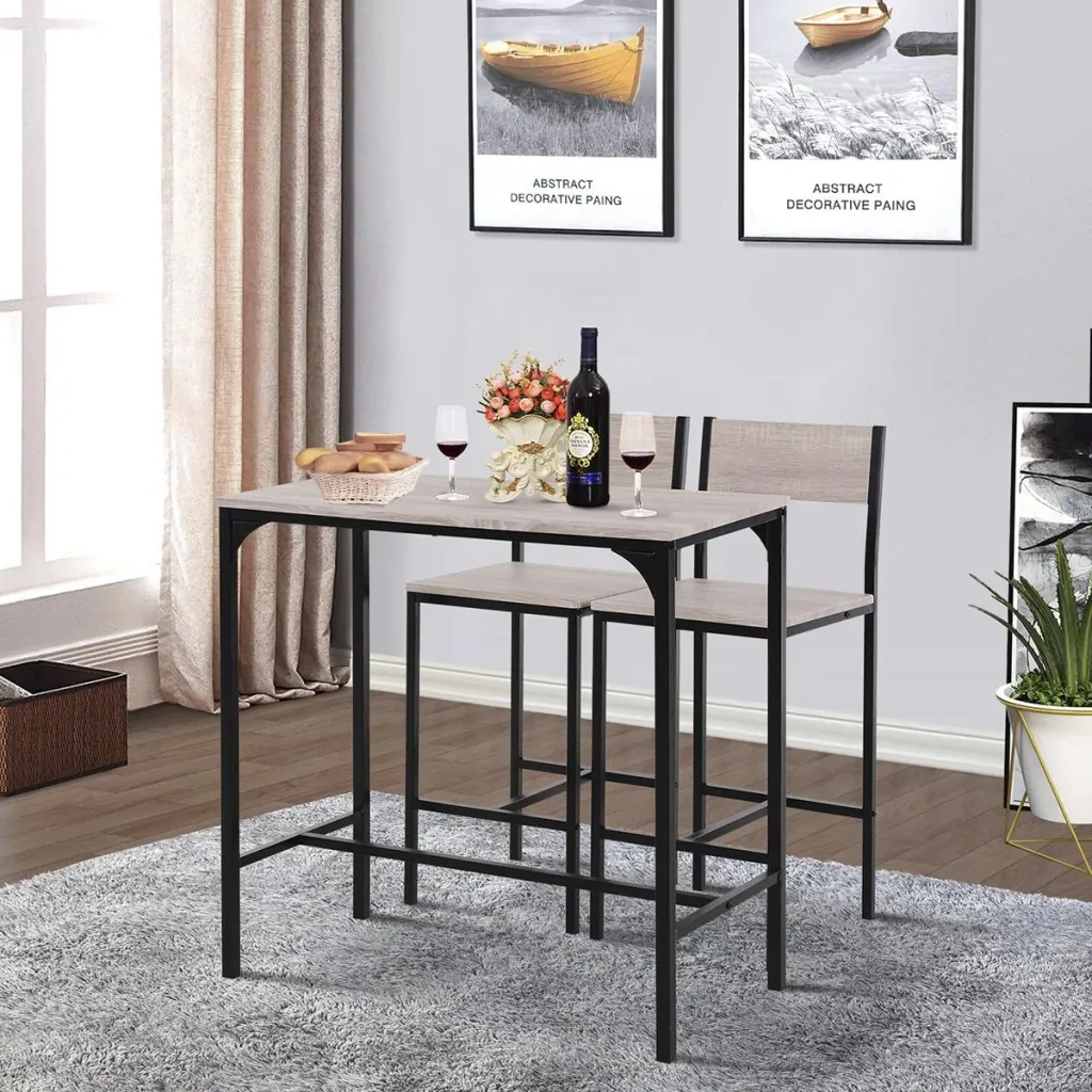 Bar table with 2 chairs natural/black
