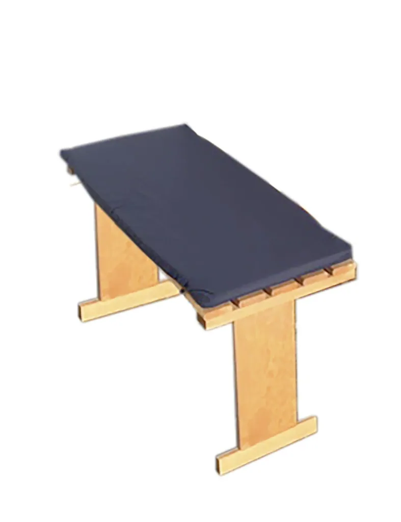 Folding balcony furniture with blue cushions