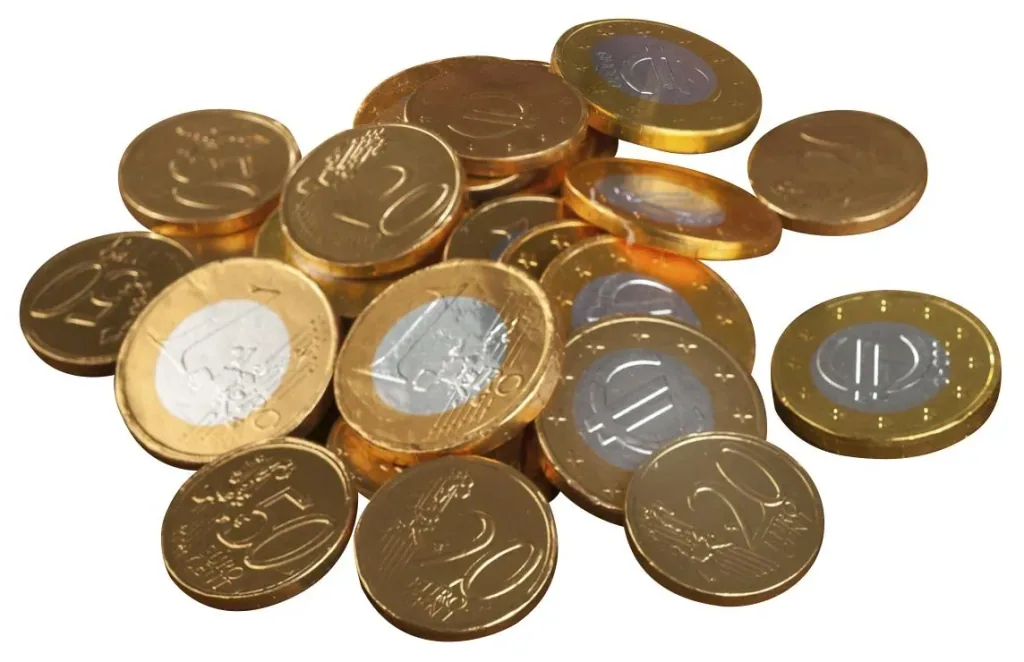 Treasure chest with chocolate coins, contents 150 g