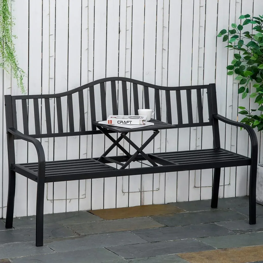 Garden bench with extendable table