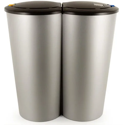 Double bin Small 2 x 25L for separate waste - plastic silver
