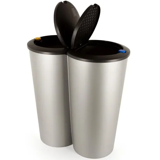 Double bin Small 2 x 25L for separate waste - plastic silver