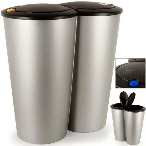 Double bin Small 2 x 25L for separate waste - plastic silver