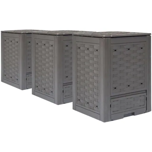 Compost bins 3 pieces 900 L 60x60x83 cm brown