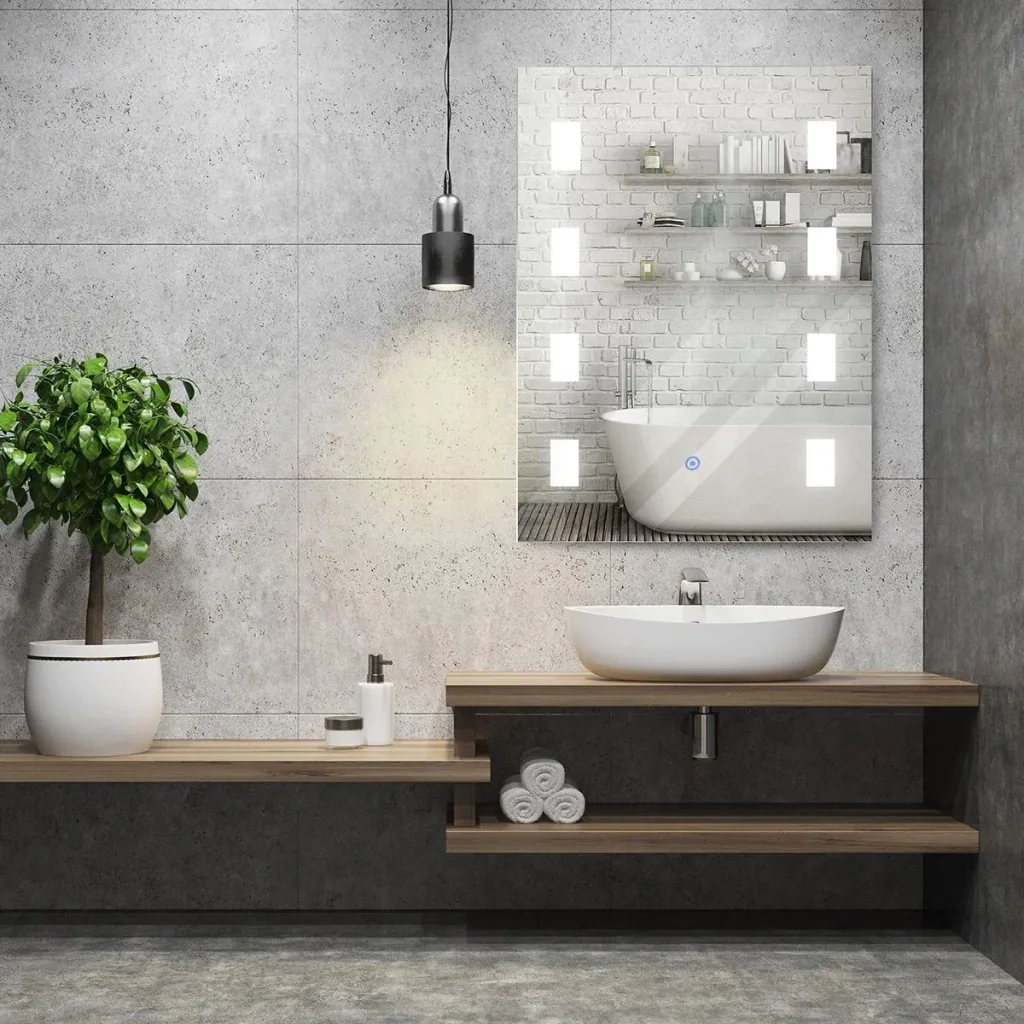 Light mirror LED mirror anti-fog bathroom mirror bathroom mirror wall mirror with touch switch silver 70 x 50 x