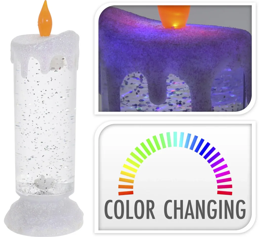 Acrylic candle with color change and glitter effect