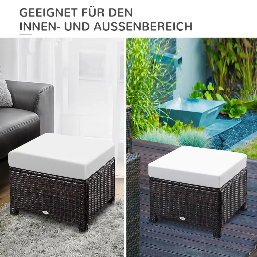 Poly rattan stool with cushion garden stool seat stool footstool rattan stool balcony seat stool garden furniture brown+cream
