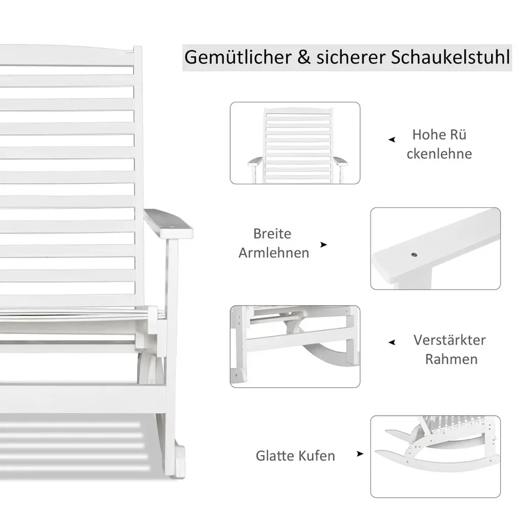 Garden rocking chair, relax chair, garden chair, rocking chair, bamboo plywood, white, 70 x 100 x 95.5 cm