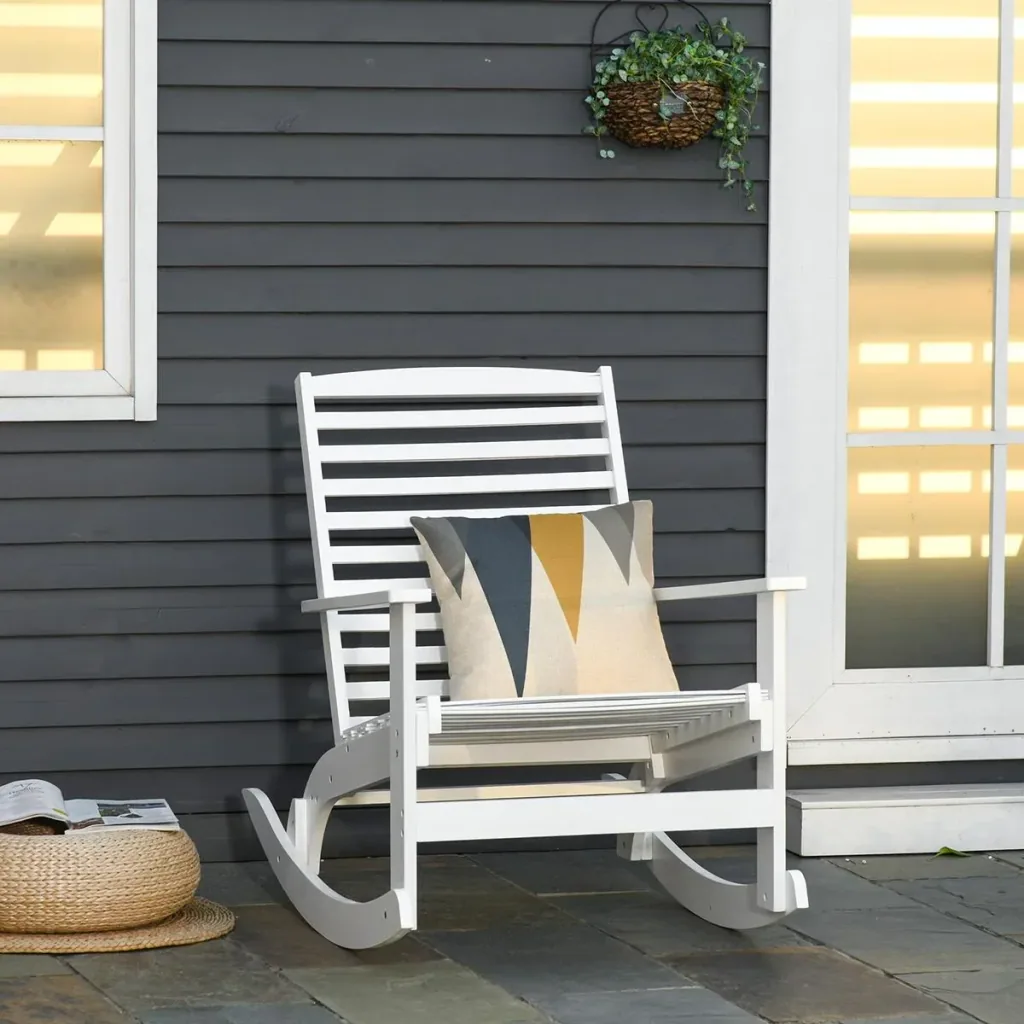 Garden rocking chair, relax chair, garden chair, rocking chair, bamboo plywood, white, 70 x 100 x 95.5 cm