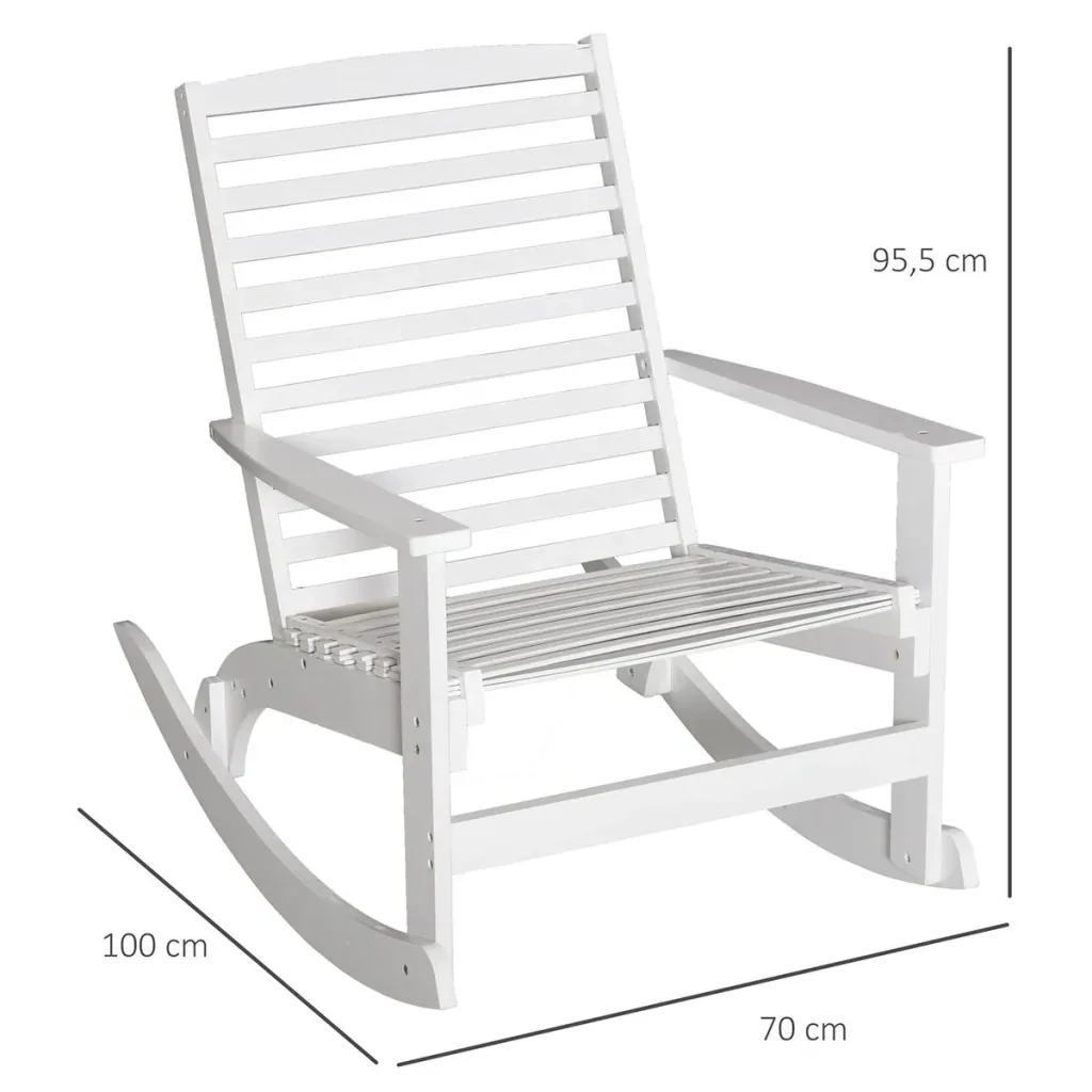 Garden rocking chair, relax chair, garden chair, rocking chair, bamboo plywood, white, 70 x 100 x 95.5 cm