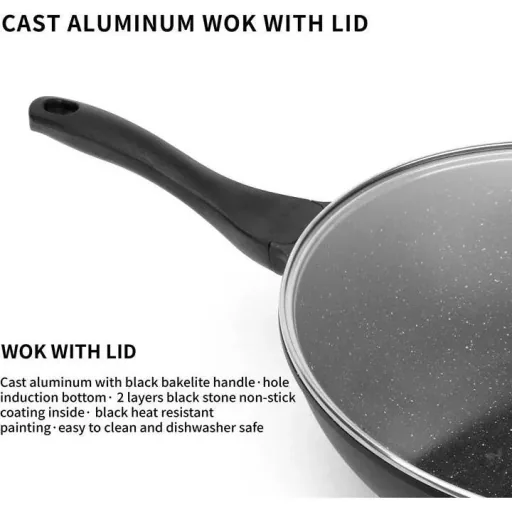 Wok pan - with glass lid - 28cm - Black