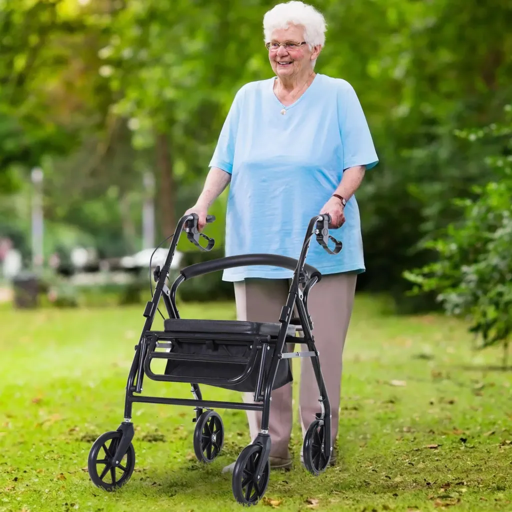 Rollator with seat and storage space