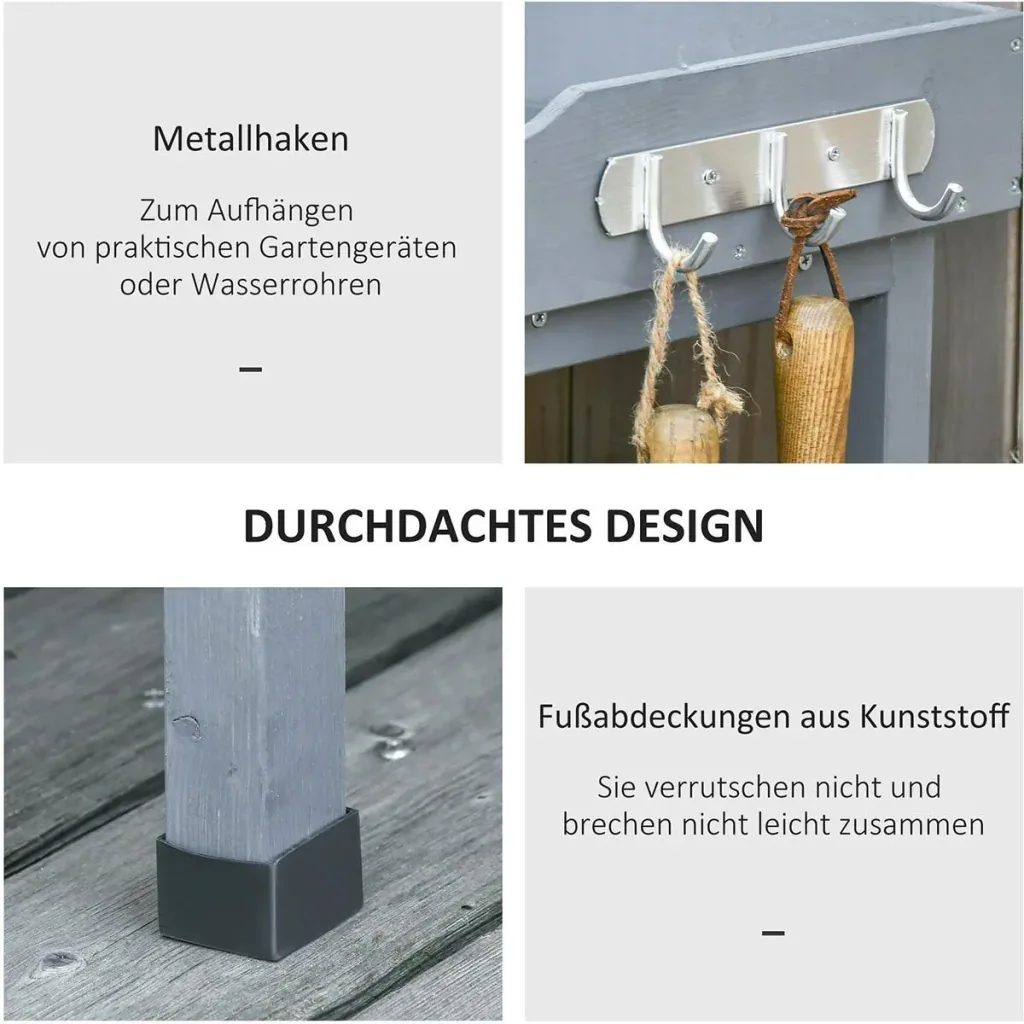 Planting table gardening table flower table with metal work surface garden wood gray 76 x 37 x 89 cm