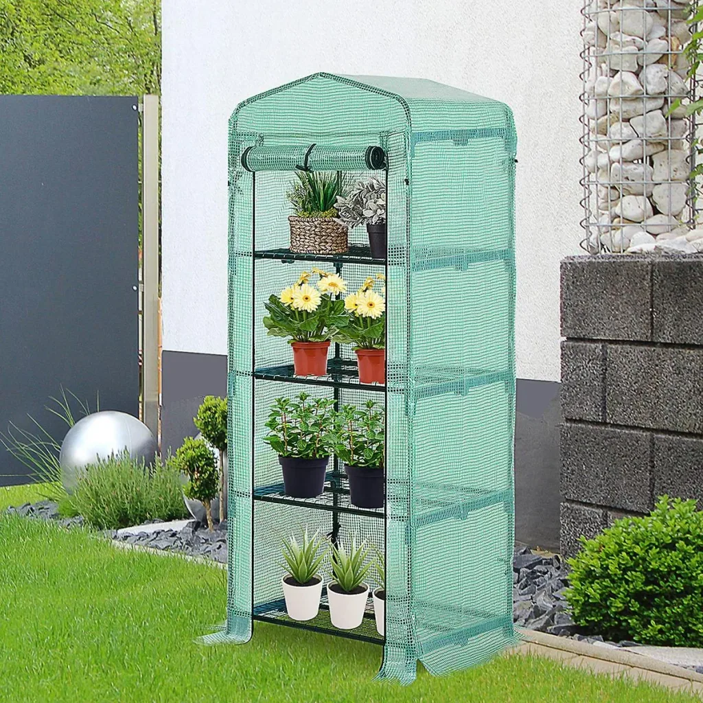 Greenhouse with 4 shelves green transparent