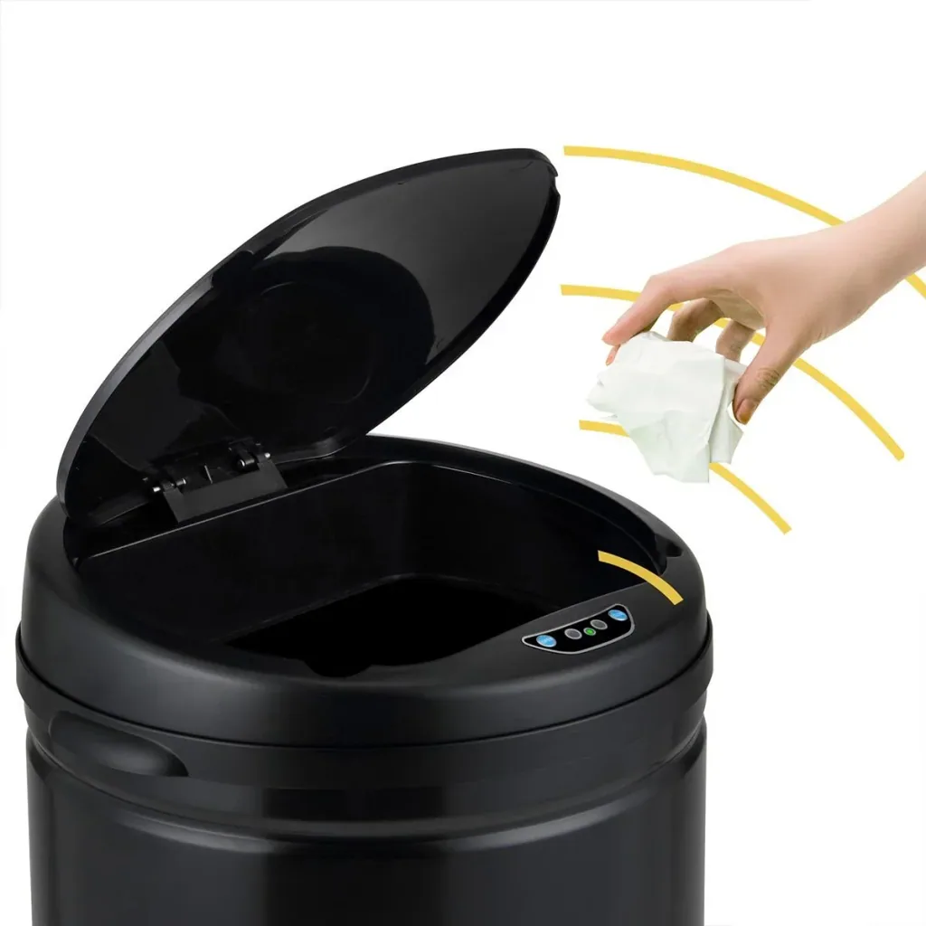 Waste basket with sensor stainless steel black 40 liters