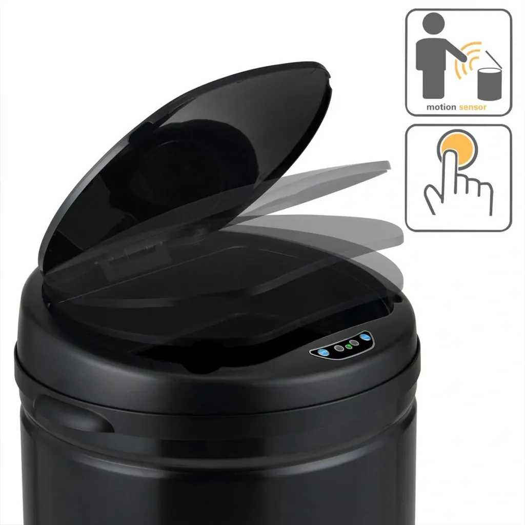 Waste basket with sensor stainless steel black 40 liters