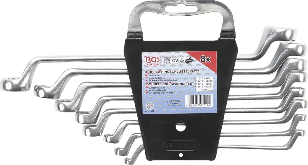 Double ring spanner set, offset, 8 pieces