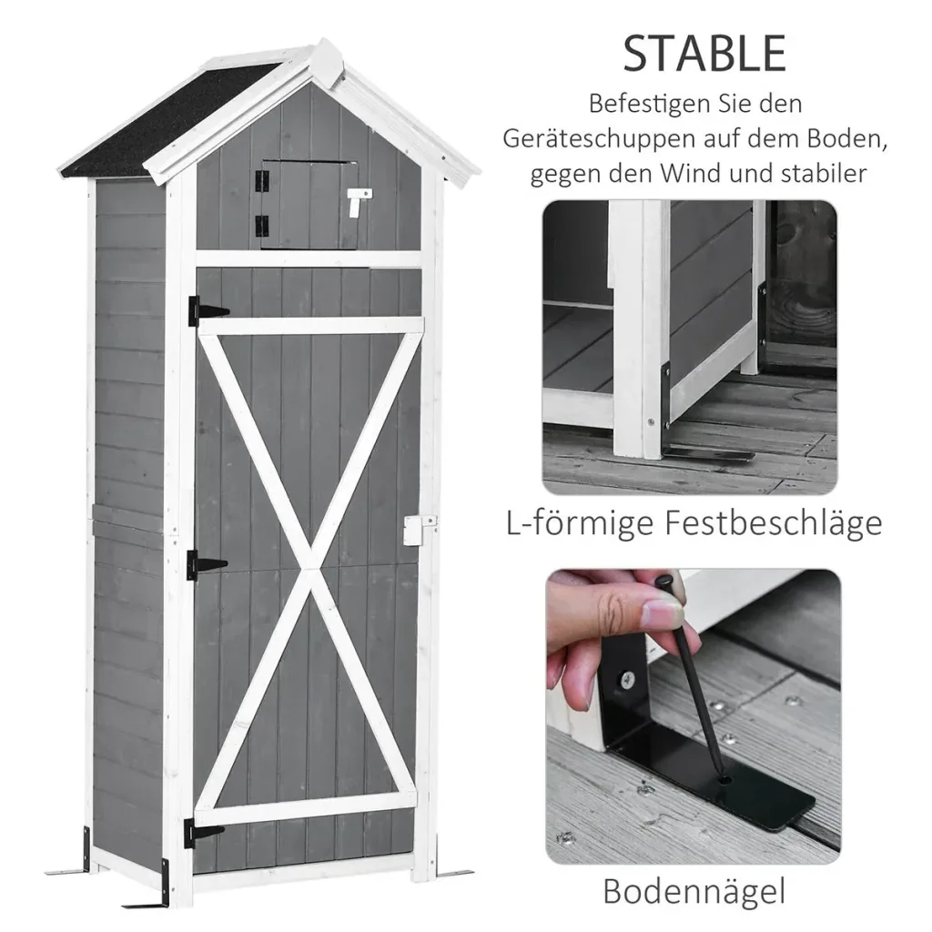 Garden cabinet wooden tool shed with door roof tool shed with hooks garden storage cabinet foldable table outdoor gray 78