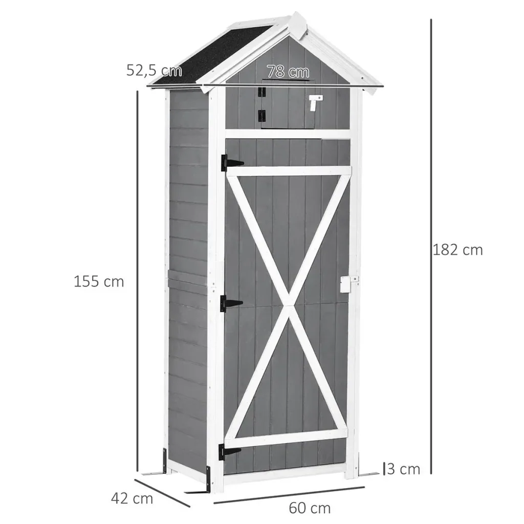 Garden cabinet wooden tool shed with door roof tool shed with hooks garden storage cabinet foldable table outdoor gray 78