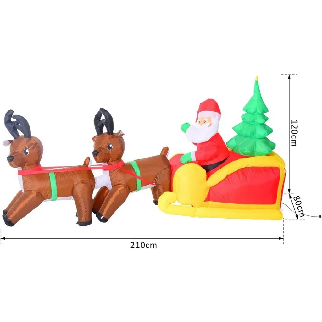 LED reindeer sleigh with Santa Claus inflatable warm white