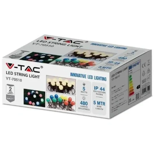 VT-70510 String Lights - Waterproof - 10 LED Bulbs - 3000K - 5M