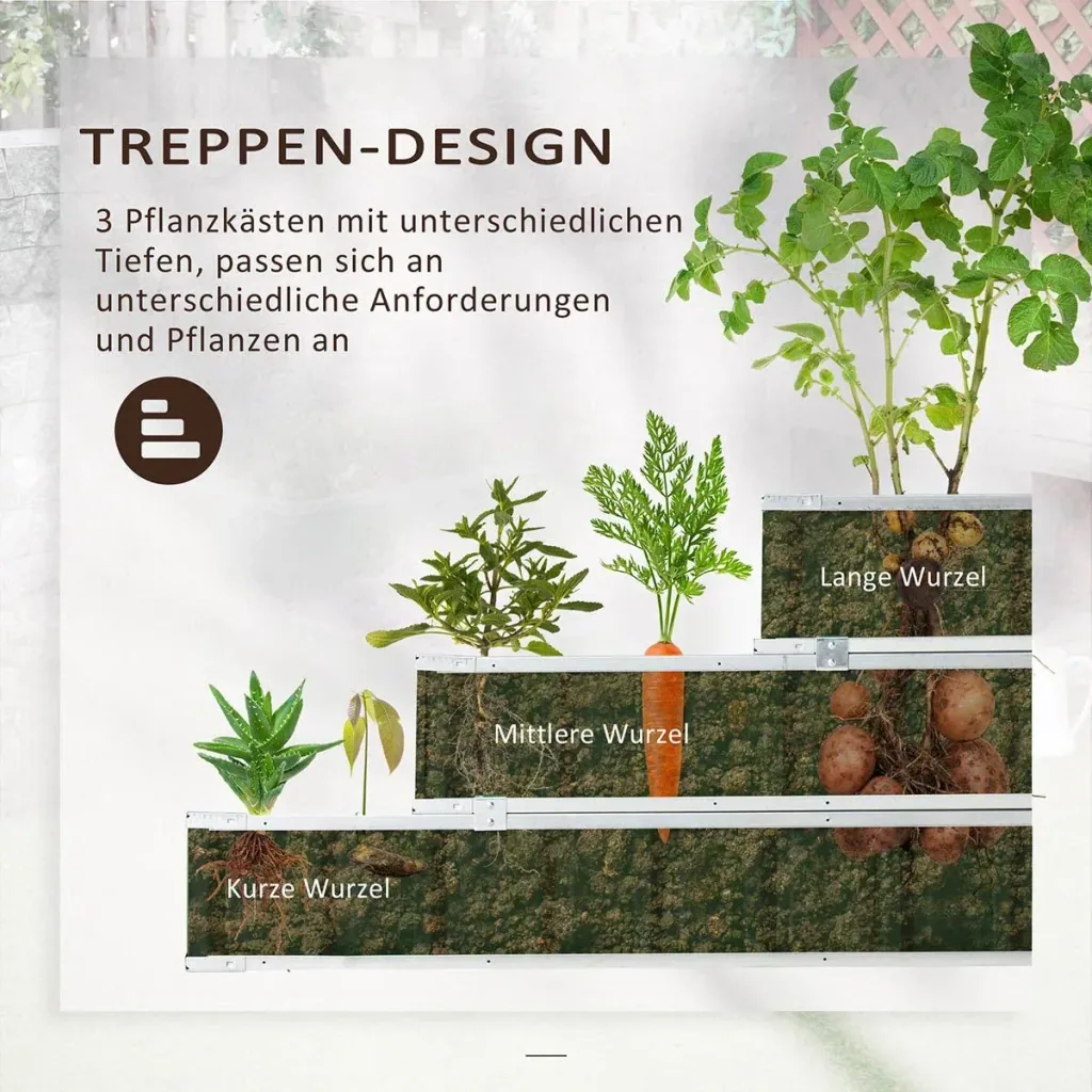 Raised bed made of steel 3-tiered garden bed with T-shaped plant labels Gloves Plant bed Herb bed Flower stairs for