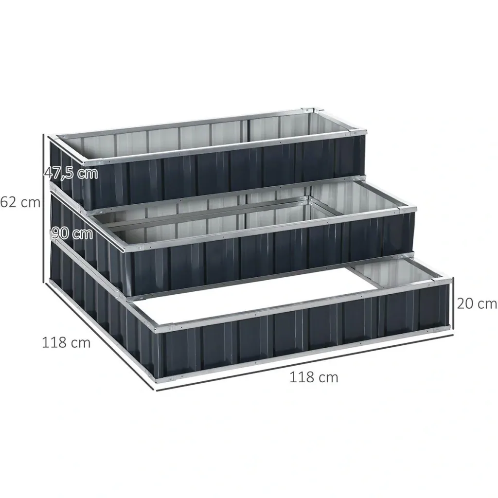 Raised bed made of steel 3-tiered garden bed with T-shaped plant labels Gloves Plant bed Herb bed Flower stairs for