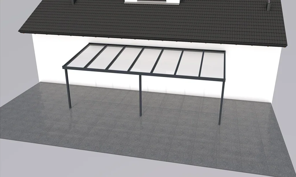 Patio roof Premium, anthracite, 7120 x 3060 mm - 10 mm laminated safety glass (VSG)