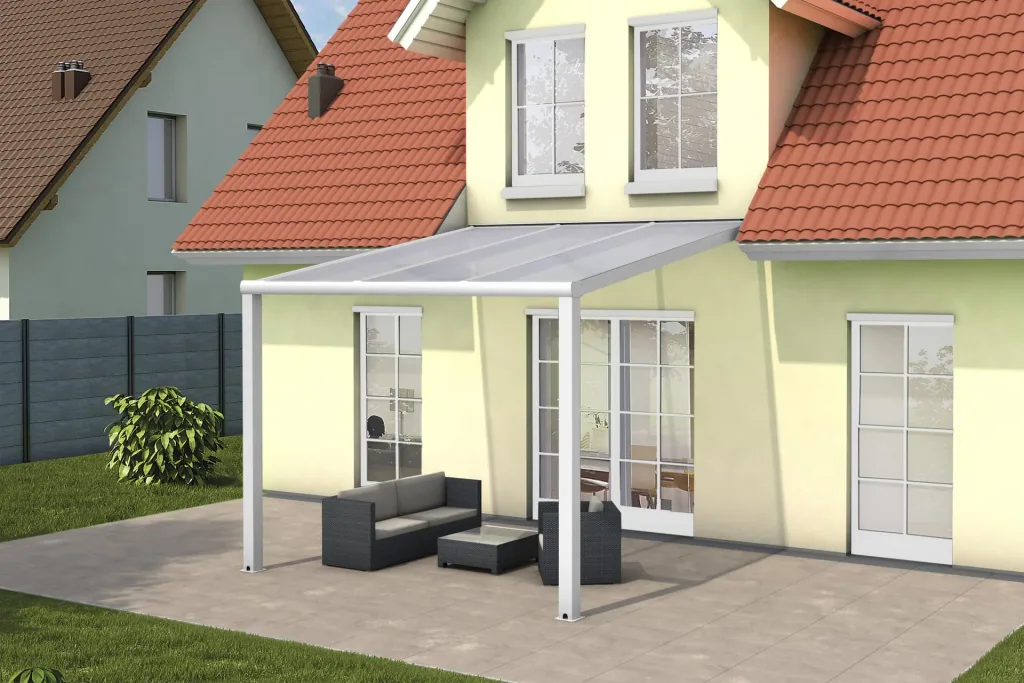 Patio roof Pro, white, 3 x 3 m - polycarbonate multi-wall sheets 16 mm, clear