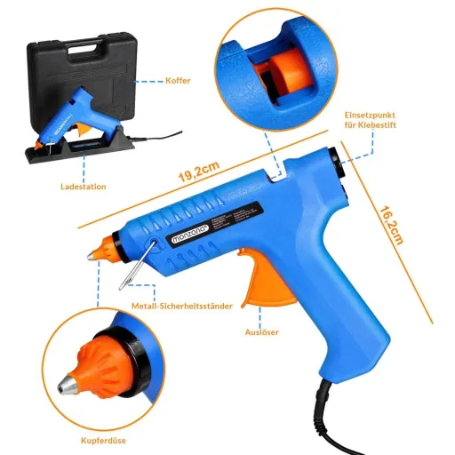 Cordless hot glue gun with charging station and system case