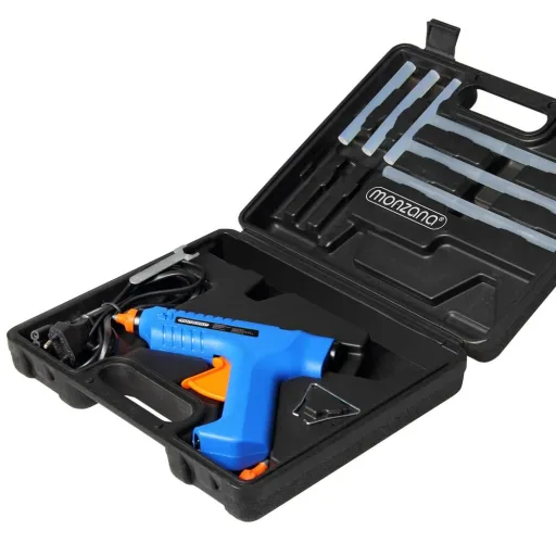 Cordless hot glue gun with charging station and system case