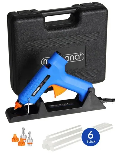 Cordless hot glue gun with charging station and system case