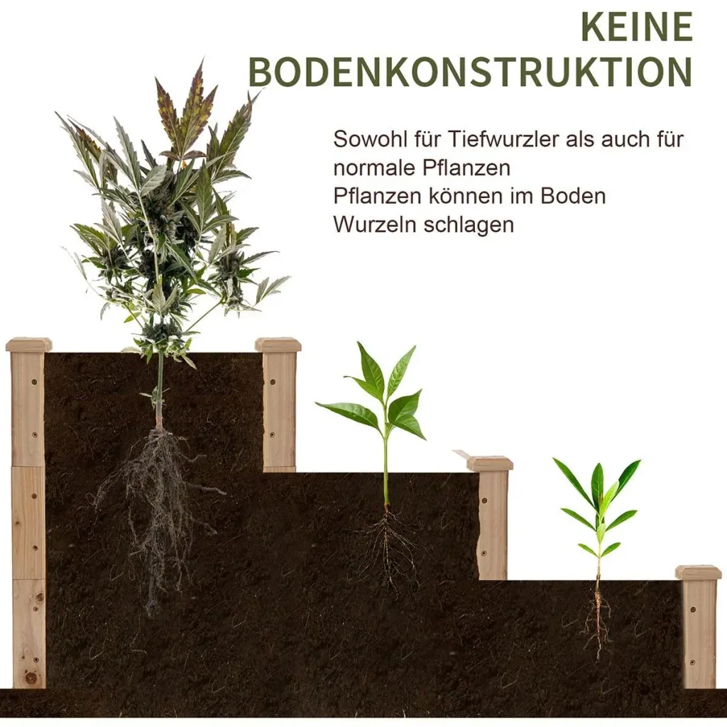 Raised bed 3-tiered garden bed plant bed herb bed flower stairs for balcony garden natural fir wood 124 x 124 x 56 c