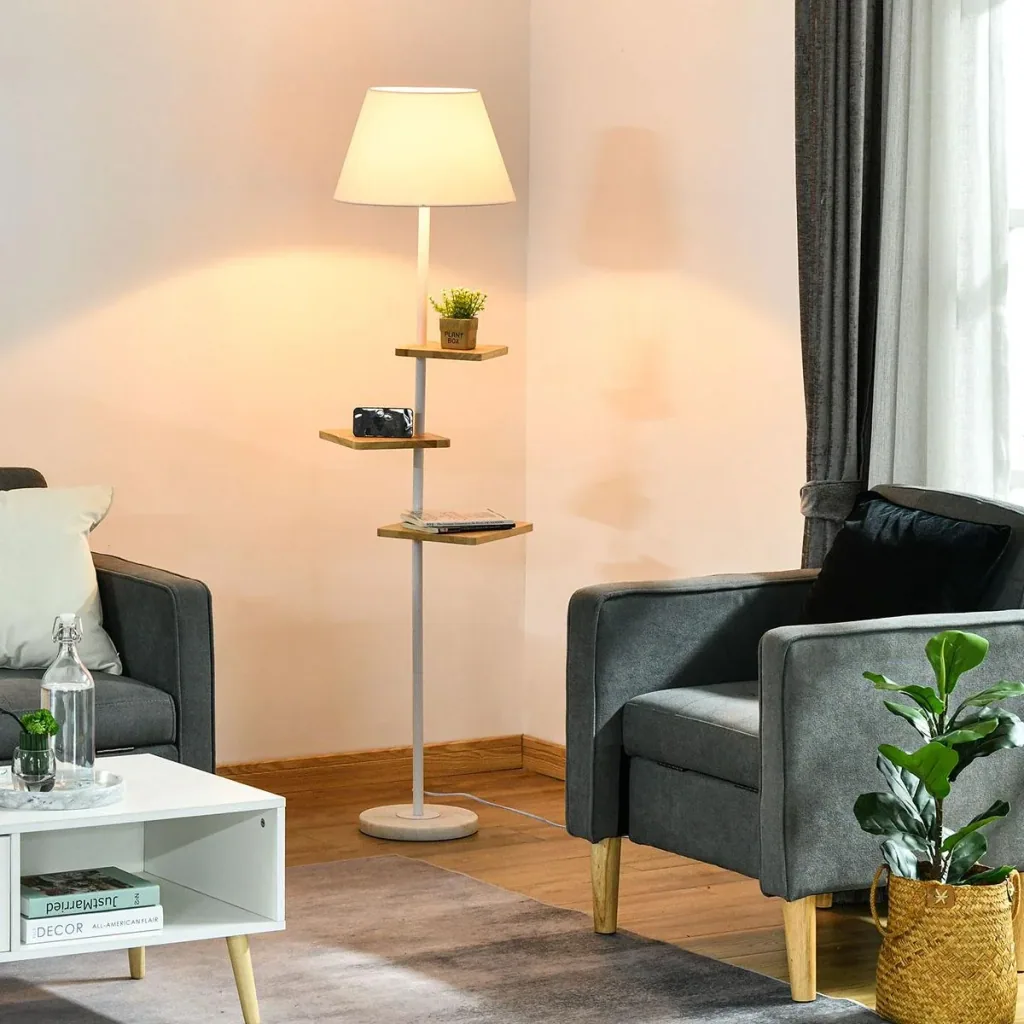 Floor lamp floor lamp with 3 rotating levels elegant classic for living room bedroom office steel rubber wood T/C fabric