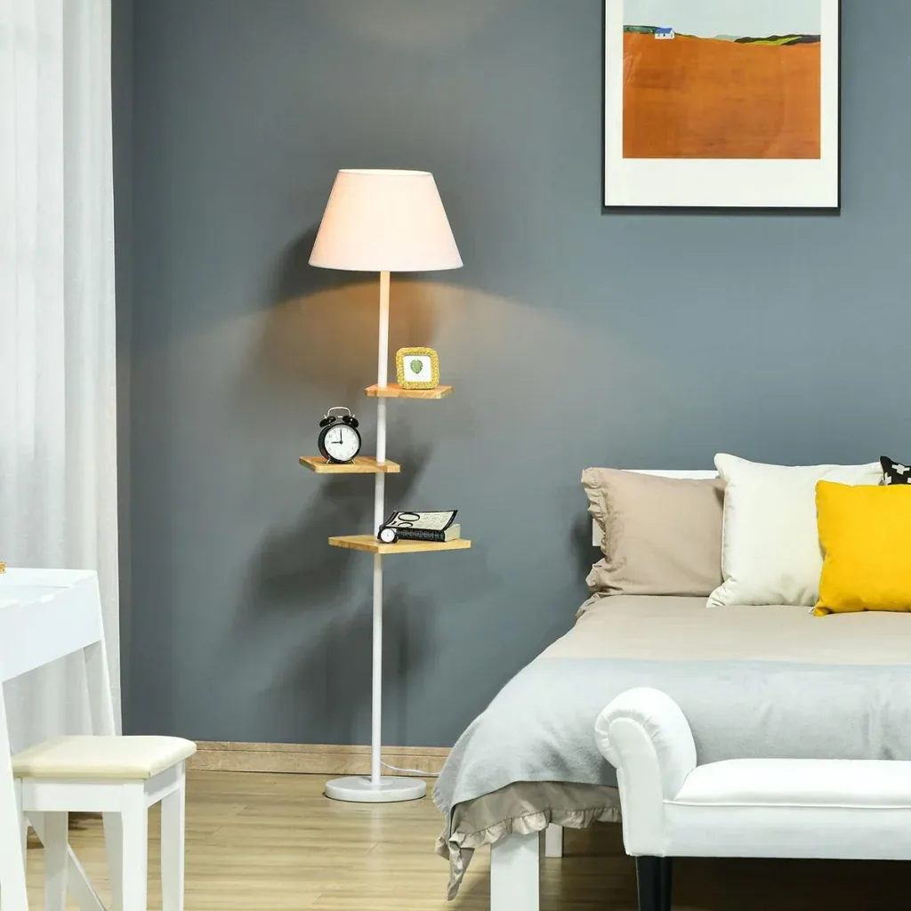 Floor lamp floor lamp with 3 rotating levels elegant classic for living room bedroom office steel rubber wood T/C fabric