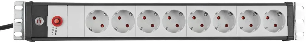 Premium-Line 8-way power strip, 19" format ideal for server cabinets, with IEC plug, black/grey