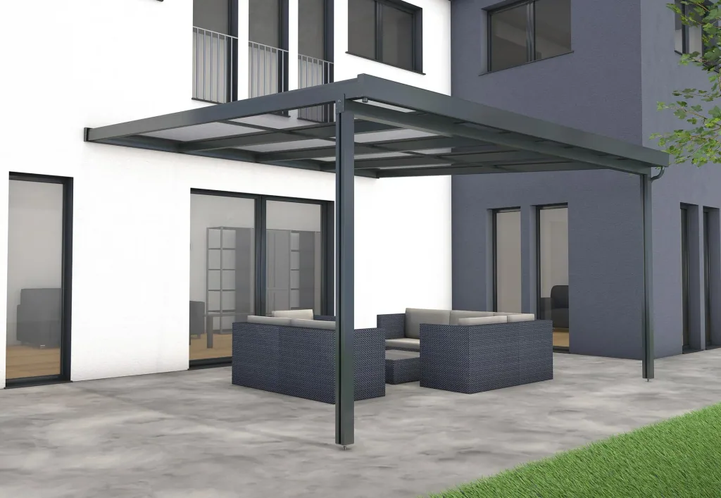 Patio roof Premium, anthracite, 4102 x 4060 mm - Polycarbonate multi-wall sheets 16 mm, clear