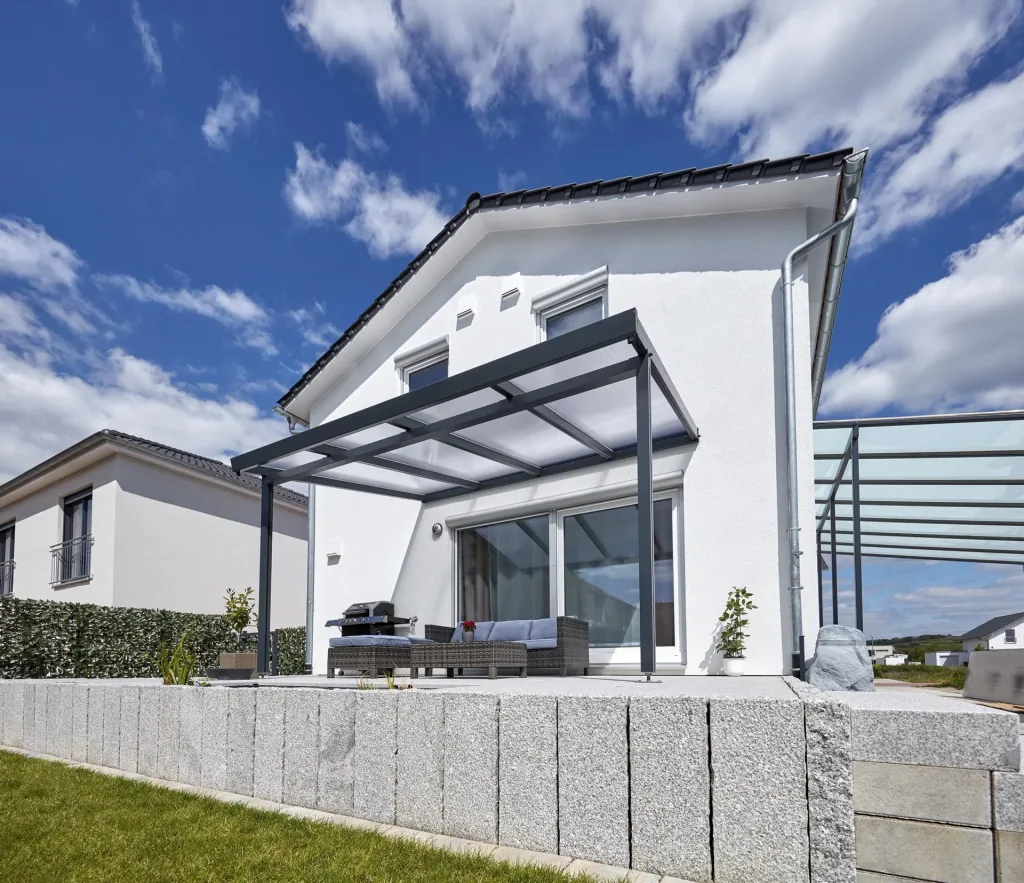 Patio roof Premium, anthracite, 4102 x 4060 mm - Polycarbonate multi-wall sheets 16 mm, clear