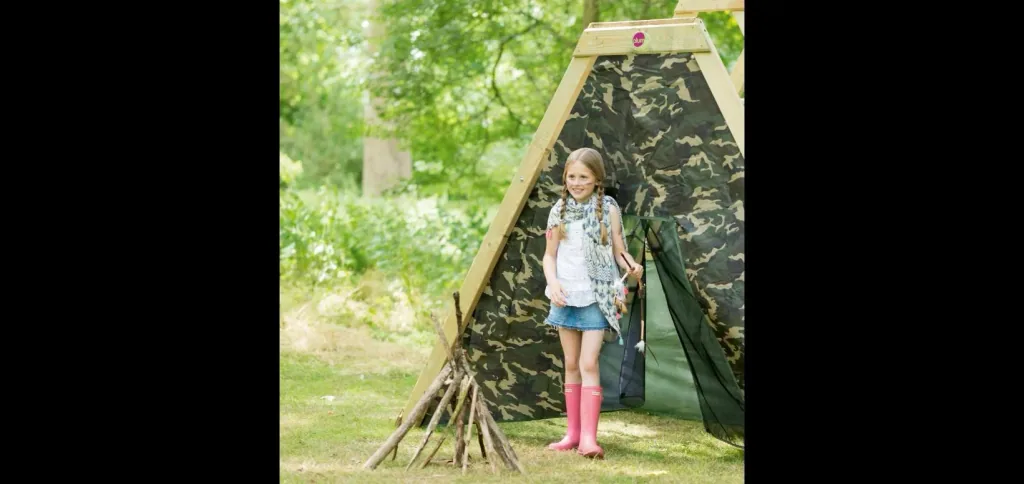 Wooden climbing pyramid, outdoor climbing pyramid for children made of wood, climbing wall, climbing net, slide, natural
