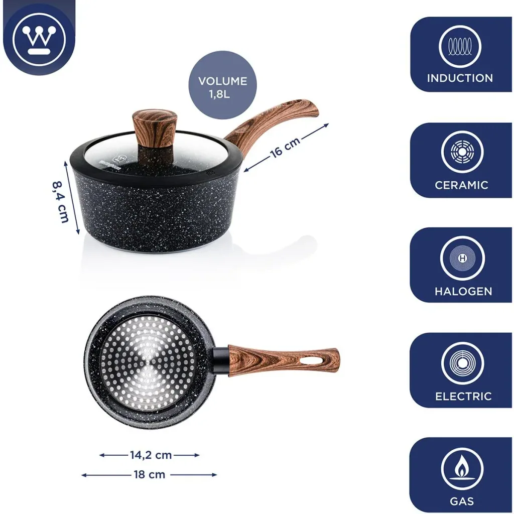 Cooking pot 18 cm Black Marble Wood