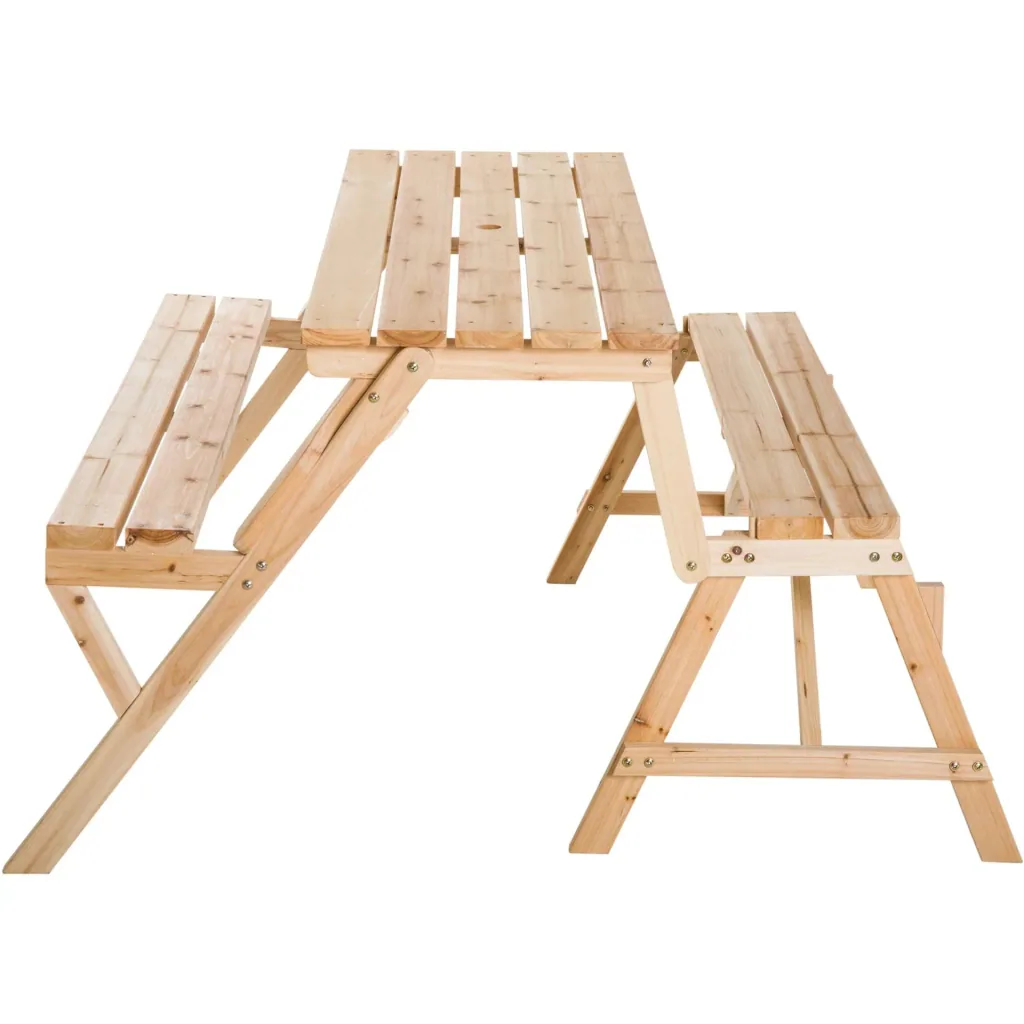 Beer tent set 2-in-1 foldable seating group garden set 1 x table 2 x bench fir wood natural 138 x 130 x 73 cm