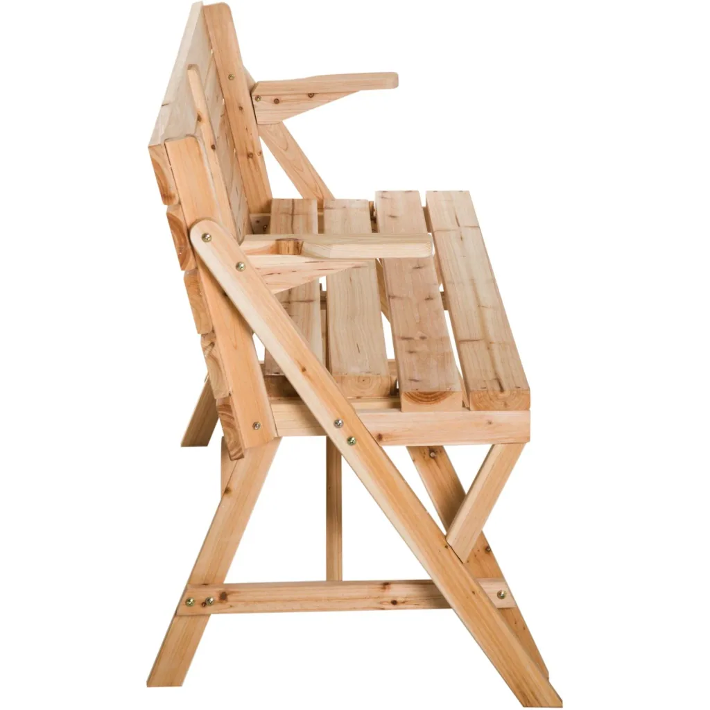 Beer tent set 2-in-1 foldable seating group garden set 1 x table 2 x bench fir wood natural 138 x 130 x 73 cm