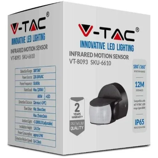 VT-8093 Motion detector with twilight switch - 180° - black