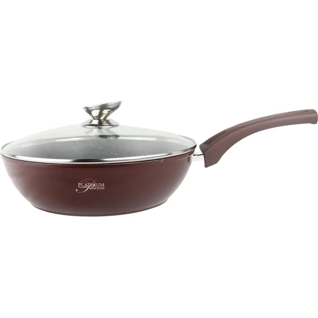 Platinium Frying Pan / Wok Pan / Pan - 28cm - Glass Lid - Induction - Marble Coating - Scratch-Resistant
