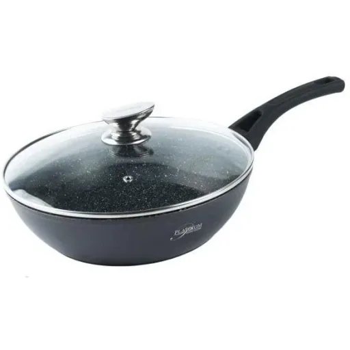 Platinium Frying Pan / Wok Pan / Pan - 28cm - Glass Lid - Induction - Marble Coating - Scratch-Resistant