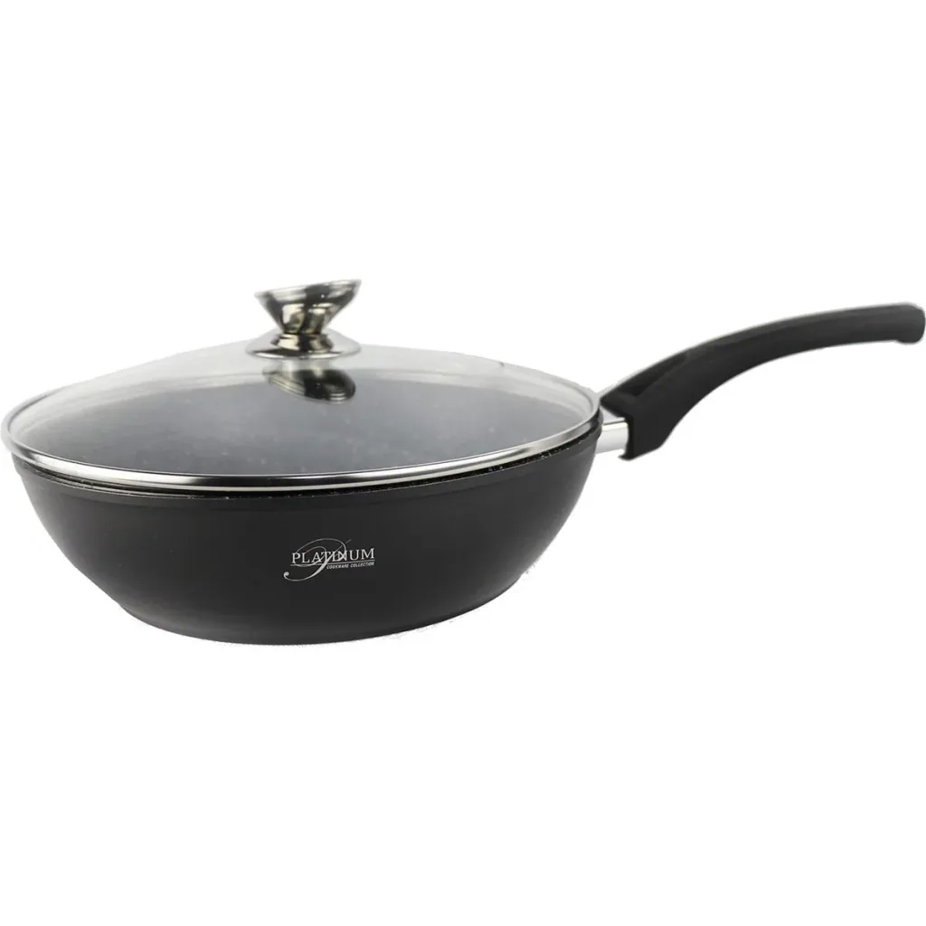Platinium Frying Pan / Wok Pan / Pan - 28cm - Glass Lid - Induction - Marble Coating - Scratch-Resistant